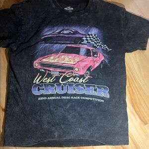 Hollister Black Graphic Tee with Red and Purple Cars